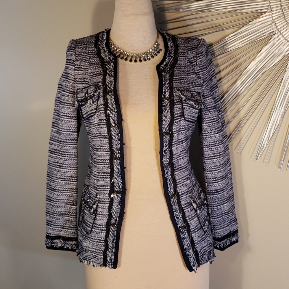 White House Black Market Textured Black and White Blazer